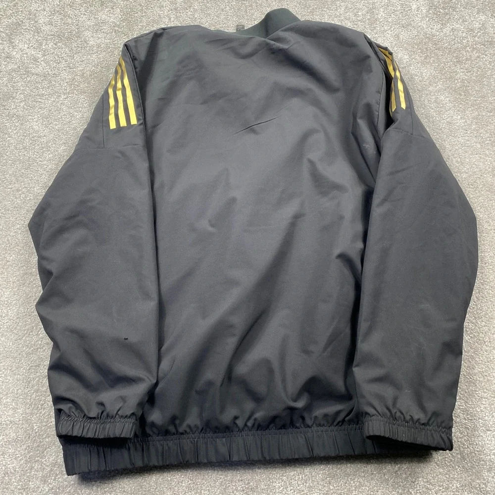 Adidas Windbreaker Jacket Mens XL Black Gold Fleece Lined Full Zip DX7717